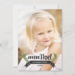 Elegant Joyeux Noel Rustic Snowflakes Foto zwart Feestdagenkaart<br><div class="desc">Vervang het afbeelding van de sjabloon door een eigen foto voordat je het object koopt.</div>