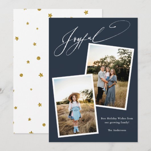 Elegant Joyful Blue Calligraphy Foto Zwangerschap Feestdagenkaart (Voorkant / Achterkant)