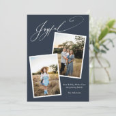 Elegant Joyful Blue Calligraphy Foto Zwangerschap Feestdagenkaart (Staand voorkant)