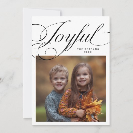 Elegant Joyful Calligraphy Photo White  Feestdagenkaart (Voorkant)