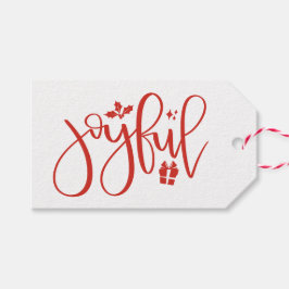 Elegant Joyful Festive Red Script Holiday Cadeaulabel