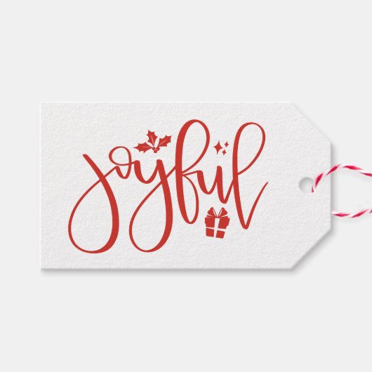 Elegant Joyful Festive Red Script Holiday Cadeaulabel (Voorkant (Horizontaal))