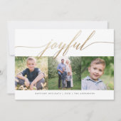 Elegant Joyful Gold Script Multi-Photo Holiday Feestdagenkaart (Voorkant)