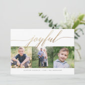 Elegant Joyful Gold Script Multi-Photo Holiday Feestdagenkaart (Staand voorkant)