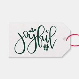 Elegant Joyful Hunter Green Script Holiday Cadeaulabel
