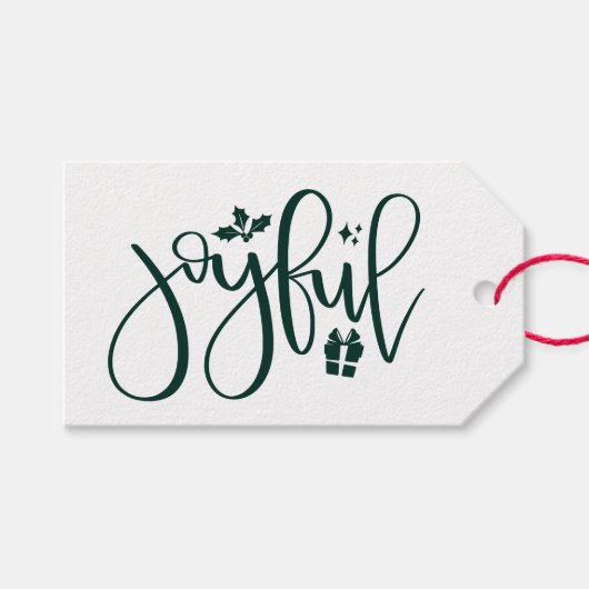 Elegant Joyful Hunter Green Script Holiday Cadeaulabel (Voorkant (Horizontaal))