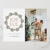 Elegant Joyful Kerstmis Wreatfoto Script Folie Feestdagen Briefkaart (Voorkant)