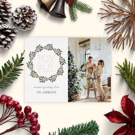 Elegant Joyful Kerstmis Wreatfoto Script Folie Feestdagen Briefkaart