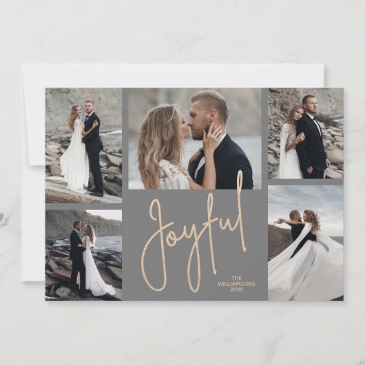 Elegant JOYFUL Multi-Photo Charcoal Grey Kerstmis Feestdagenkaart (Voorkant)