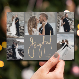 Elegant JOYFUL Multi-Photo Charcoal Grey Kerstmis Feestdagenkaart