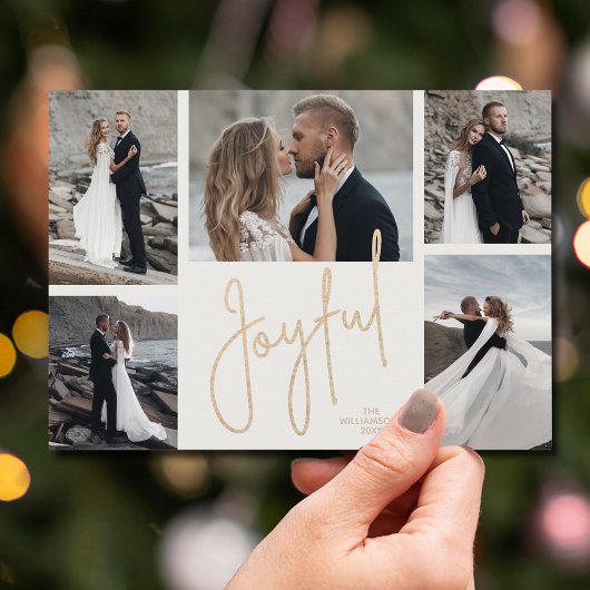 Elegant JOYFUL Multi-Photo Kerstmis Feestdagenkaart