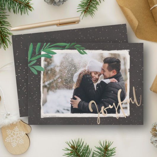 Elegant Joyful op Black Kerstfoto Feestdagenkaart