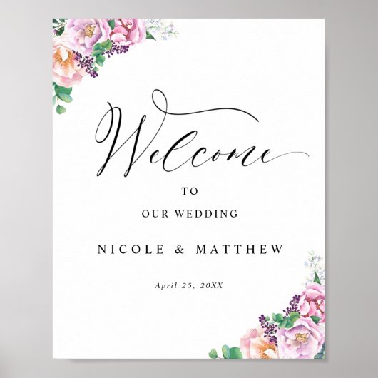 Elegant Joyful Pastel Floral Wedal Welcome Sign Poster (Voorkant)