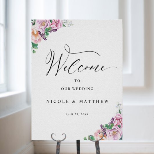 Elegant Joyful Pastel Floral Wedal Welcome Sign Poster