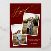 Elegant Joyful Red Calligraphy Foto Zwangerschap Folie Feestdagenkaart (Voorkant)