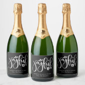 Elegant Joyful Script Black Holiday Sparkling Wijnetiket (Flessen)