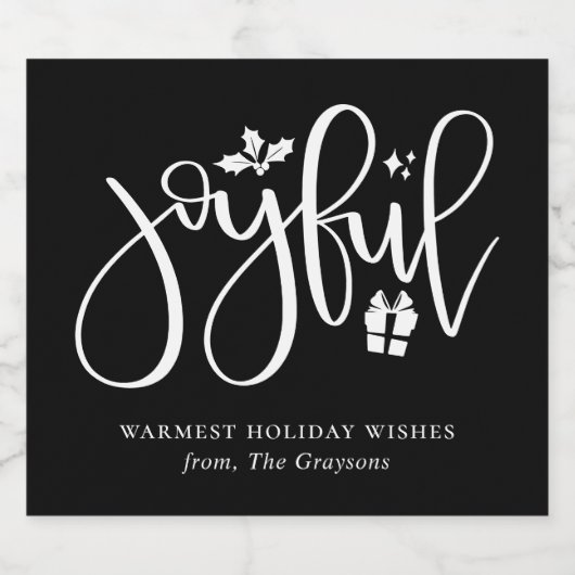 Elegant Joyful Script Black Holiday Sparkling Wijnetiket (Enkel label)