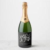 Elegant Joyful Script Black Holiday Sparkling Wijnetiket (Voorkant)