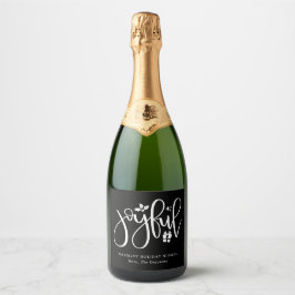 Elegant Joyful Script Black Holiday Sparkling Wijnetiket