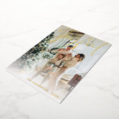 Elegant Joyful Script Family Photo Snowflakes Folie Feestdagenkaart (Gedraaid)