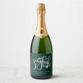 Elegant Joyful Script Festive Green Holiday Sparkling Wijnetiket (Voorkant)
