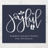 Elegant Joyful Script Navy Blue Vakantie Sparkling Wijnetiket (Enkel label)