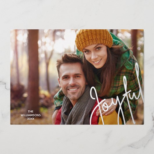 Elegant Joyful Silver Foil Holiday Kaart (Voorkant)