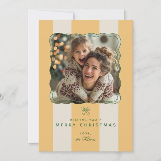 Elegant Joyful Stripe Happy Family Photo Christmas Feestdagenkaart (Voorkant)