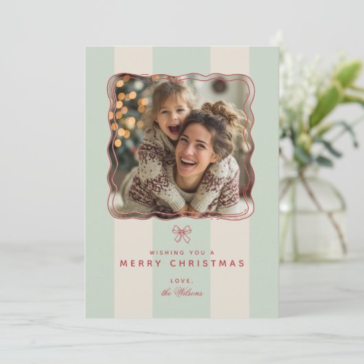 Elegant Joyful Stripe Happy Family Photo Christmas Feestdagenkaart (Staand voorkant)