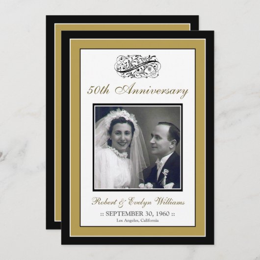 Elegant Jubileum Party Custom Invitation (goud) Kaart (Voorkant / Achterkant)