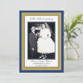 Elegant Jubileum Party Invitation (blauw/goud) Kaart (Staand voorkant)