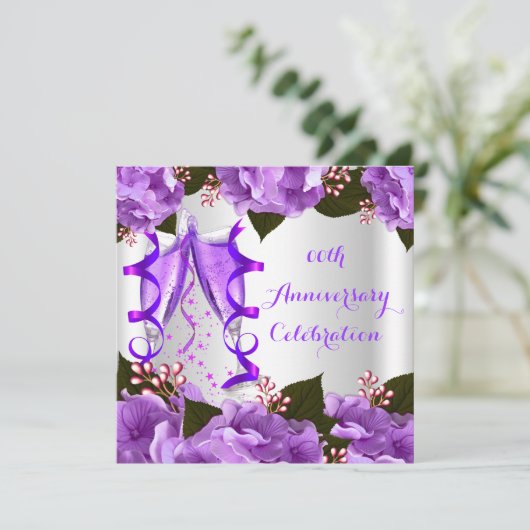 Elegant Jubileum Party Purple Flowers Kaart (Staand voorkant)