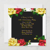 Elegant Jubileum Party Red Yellow Roses 3 Kaart (Achterkant)