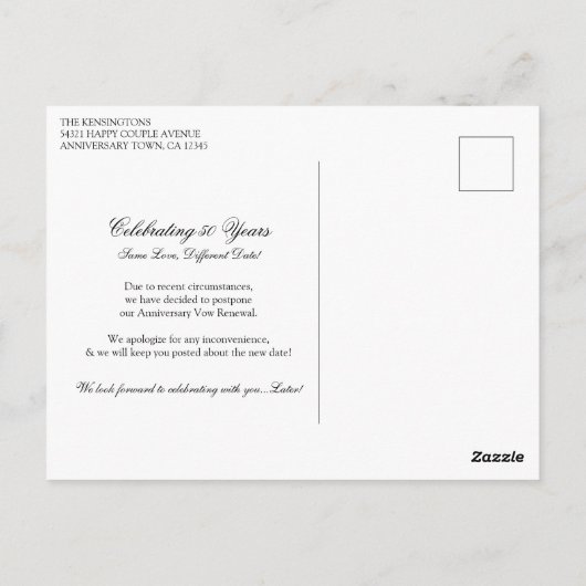 Elegant Jubileum Vow Renewal Uitstel Briefkaart (Achterkant)