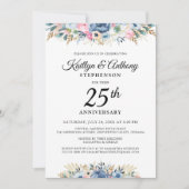 Elegant Jubileum Waterverf Bloemenblauw Goud Kaart (Voorkant)