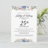 Elegant Jubileum Waterverf Bloemenblauw Goud Kaart (Staand voorkant)