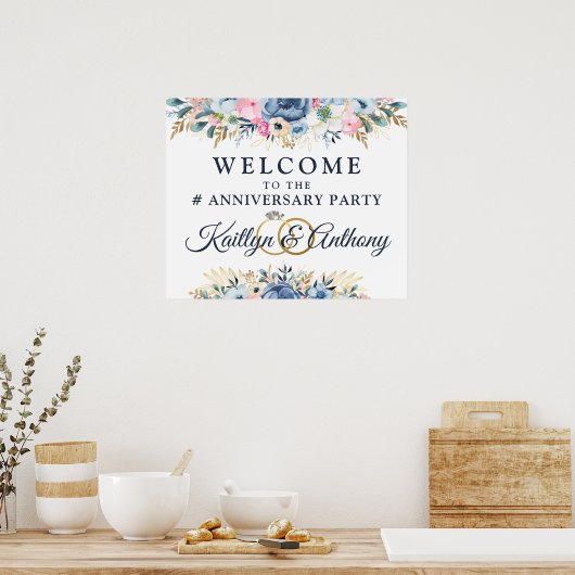 Elegant Jubileum Waterverf Floral Welkom Poster (Keuken)