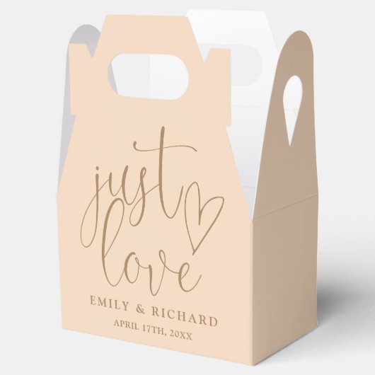 Elegant Just Love Heart Soft Peach Wedding Favorie Bedankdoosjes (Geopend)