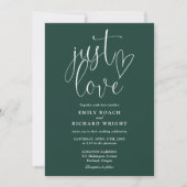Elegant Just Love Script Emerald Green Wedding Kaart (Voorkant)