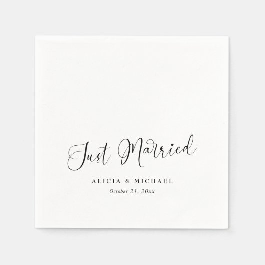 Elegant 'Just Married' Hart - Witte Bruiloft Servet (Voorkant)