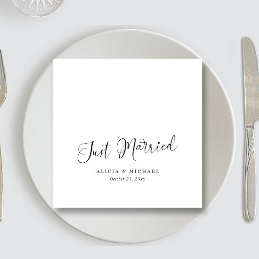 Elegant 'Just Married' Hart - Witte Bruiloft Servet