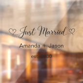 Elegant Just Married Hearts Black Script Raamsticker (Vel 2)