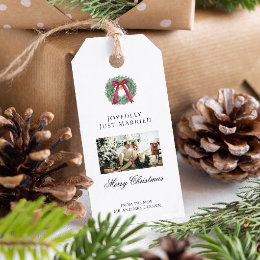 Elegant Just Married Newlywed Christmas Photo Card Cadeaulabel