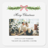 Elegant Just Married Newlywed Christmas Photo Vierkante Sticker (Voorkant)