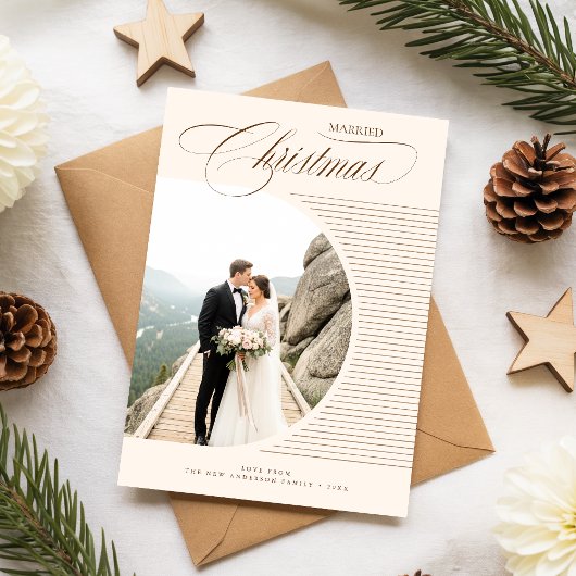 Elegant Just Married Newlywed Photo Christmas Feestdagenkaart