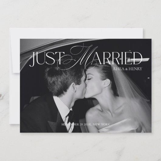 Elegant Just Married Photo Announcement Card Aankondiging (Voorkant)