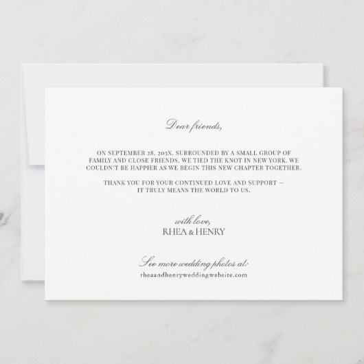 Elegant Just Married Photo Announcement Card Aankondiging (Achterkant)