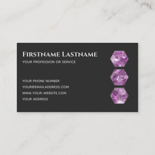 Elegant juwelier donkergrijs violet amethyst hexag visitekaartje (Achterkant)