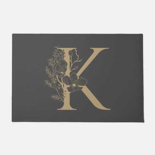 Elegant K Boho Floral Monogram Initiaal Goud Goud Deurmat (Voorkant)