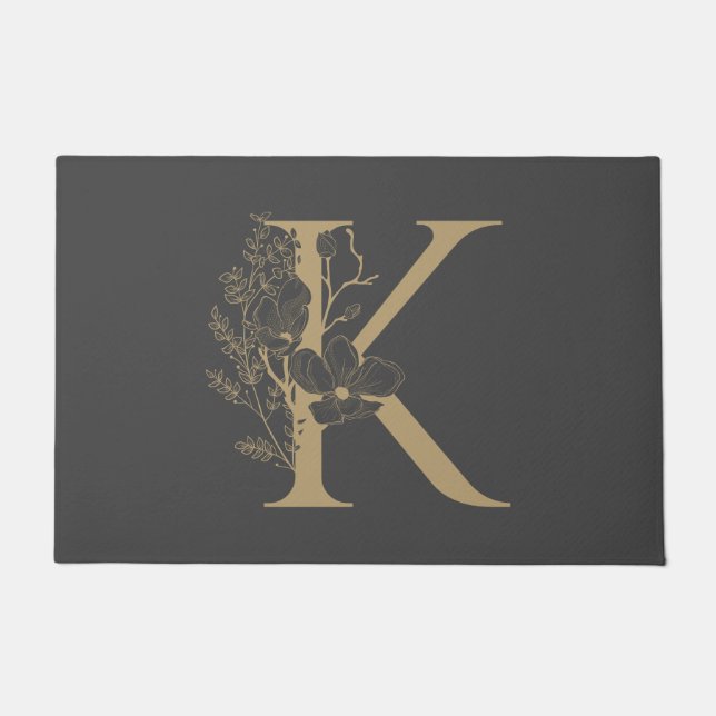 Elegant K Boho Floral Monogram Initiaal Goud Goud Deurmat (Voorkant)